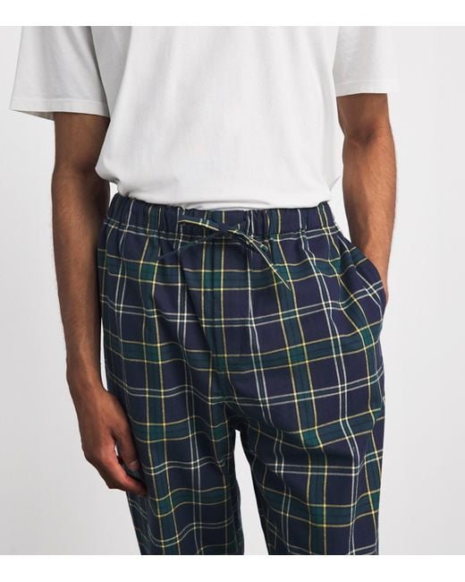 Harrods Blue Cotton Tartan Pyjama Trousers for men