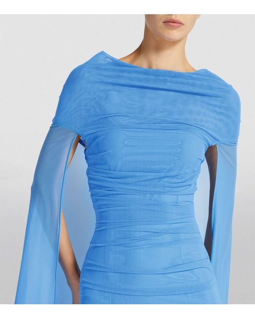Talbot Runhof Blue Off-the-shoulder Cape Maxi Dress