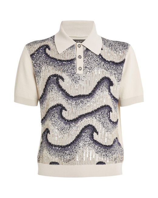 Amiri Gray Wool Sequin-embellished Polo Shirt for men