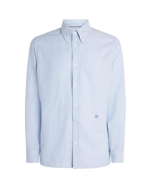 Jacob Cohen Blue Cotton-Cashmere Batavian Twill Embroidered Shirt for men