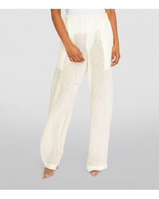 Delos White Sequin-embellished Straight-leg Trousers
