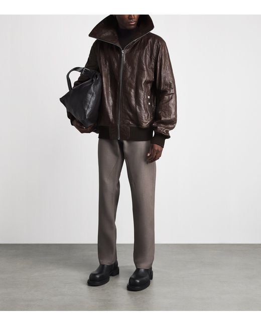 Rick Owens Brown Dracuflight Leather Jacket for men
