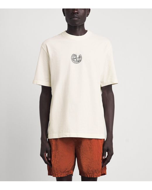 Stone Island White Cotton Vertical Compass T-Shirt for men