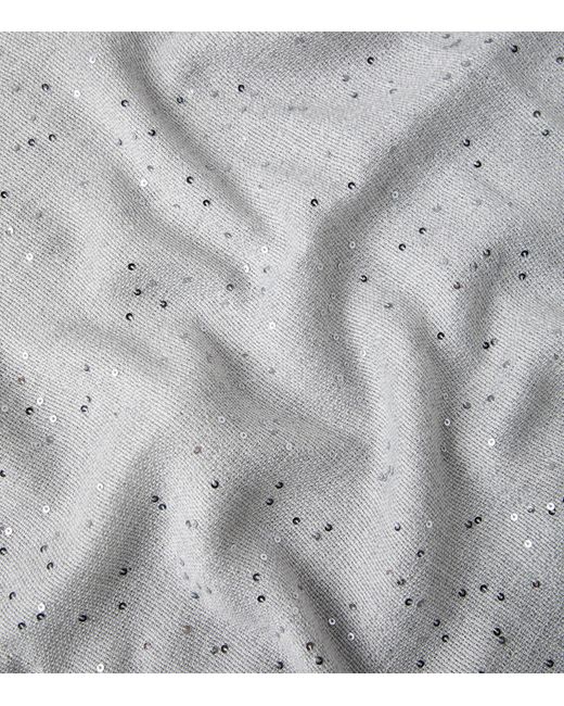 Brunello Cucinelli Gray Cashmere-Silk Diamond Yarn Sequin Scarf