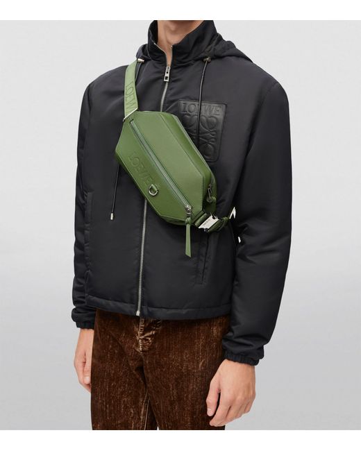 Loewe Green Leather Convertible Sling Cross-body Bag for men
