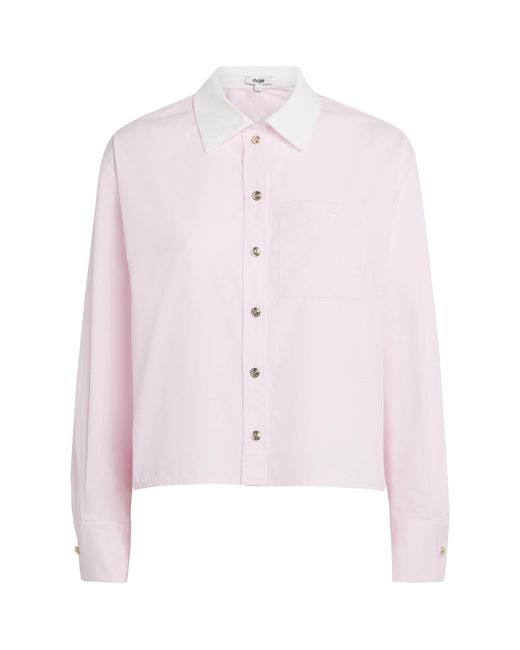 Maje Pink Cotton Cropped Shirt