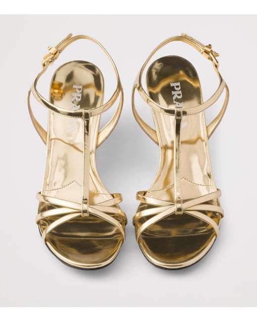 Prada Metallic Leather Wedge Sandals 55