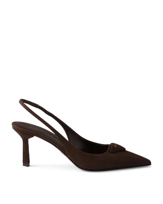Prada Brown Suede Triangle Slingback Pumps 75