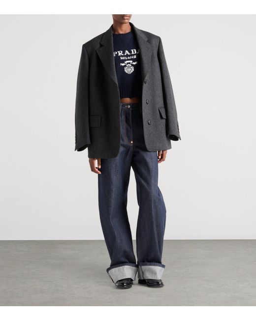 Prada Blue Wool-Cashmere Logo Sweater