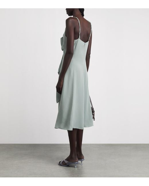 Acne Gray Silk Bow-Appliqué Midi Dress