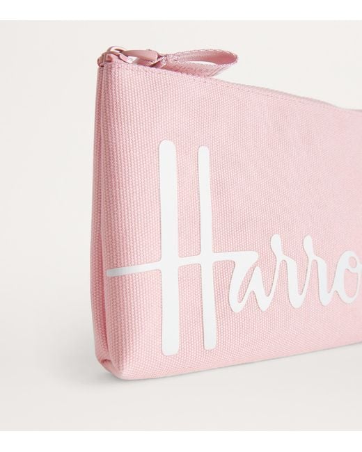 Harrods Pink Small Cotton Logo Pouch
