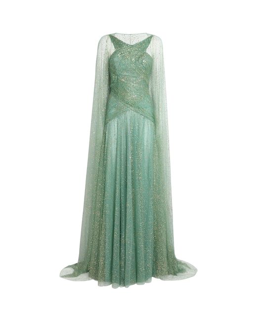 Sandra Mansour Green Glitter-Embellished Saule Gown