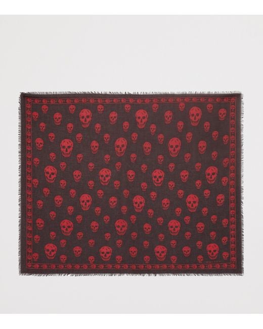 McQueen Red Modal-Silk Skull Scarf for men