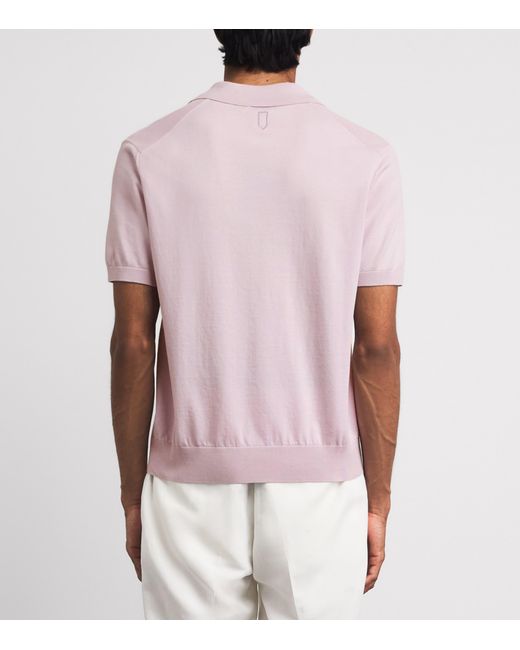Canali Pink Cotton-Silk Open Collar Polo Shirt for men
