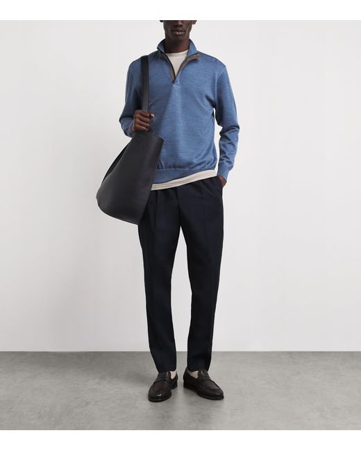 Paul & Shark Blue Virgin Wool Quarter-Zip Sweater for men
