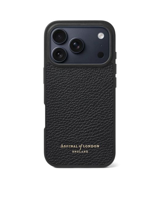 Aspinal Black Grained Leather Iphone 17 Pro Case