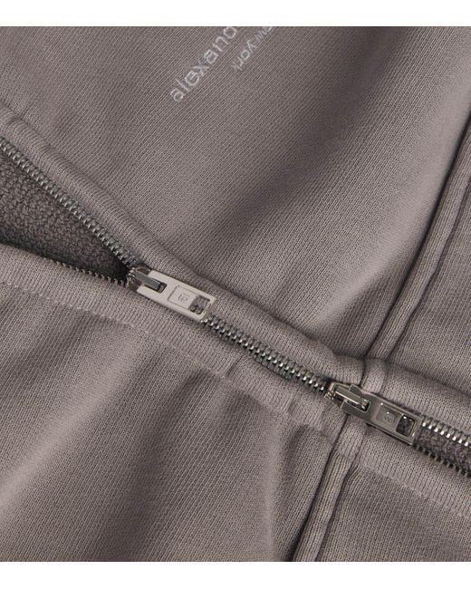 Alexander Wang Gray Stretch-Cotton Oversized Cropped Hoodie