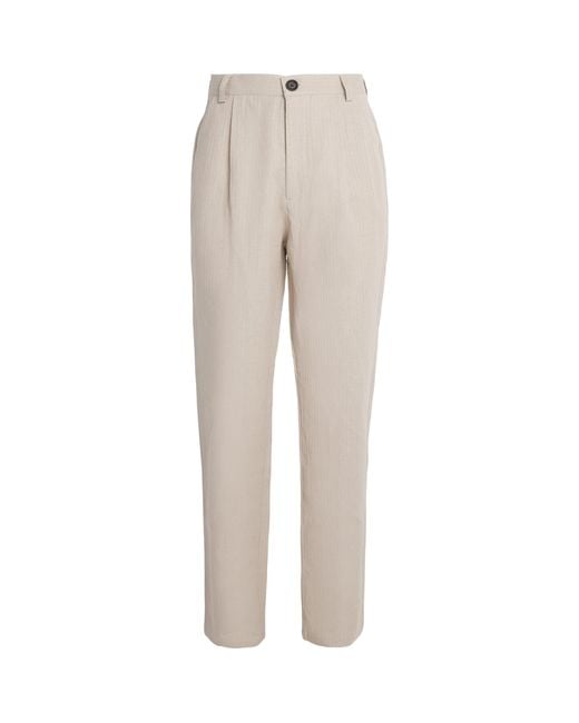 Oliver Spencer Natural Linen-Cotton Morton Pleated Trousers for men