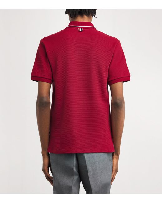 Thom Browne Red Cotton Rib-Cuff Polo Shirt for men