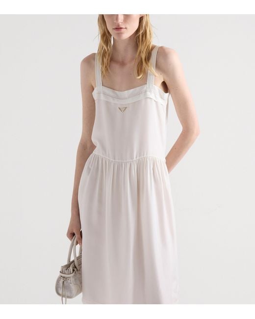 Prada White Cupro-Silk Embroidered Midi Dress