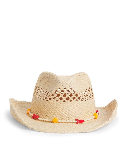 Lack of Color Natural Raffia Bead-Embellished Cowboy Hat