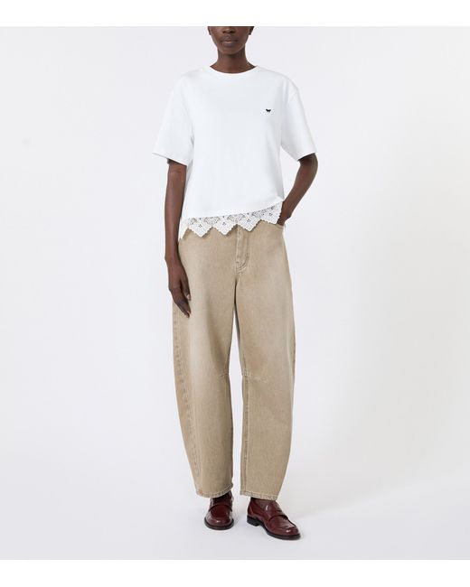 Weekend by Maxmara White Cotton Lace-Hem T-Shirt