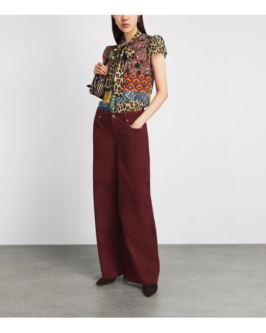 Alice + Olivia Orange Silk Printed Jeannie Blouse
