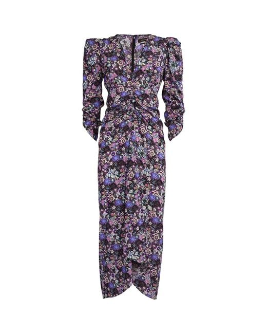 Isabel Marant Silk Floral Albini Midi Dress in Purple | Lyst