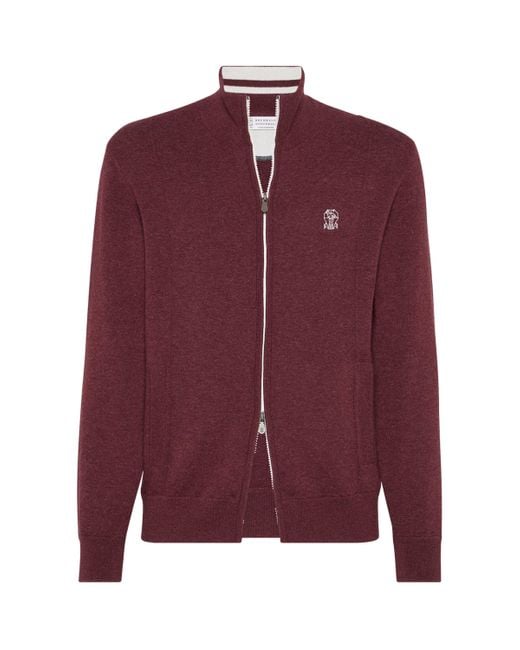 Brunello Cucinelli Red Cashmere Zip-Up Cardigan for men