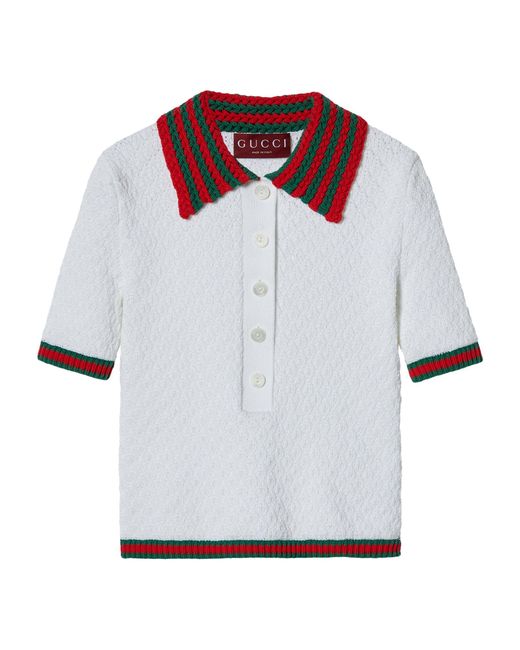 Gucci White Braided-trim Polo Shirt