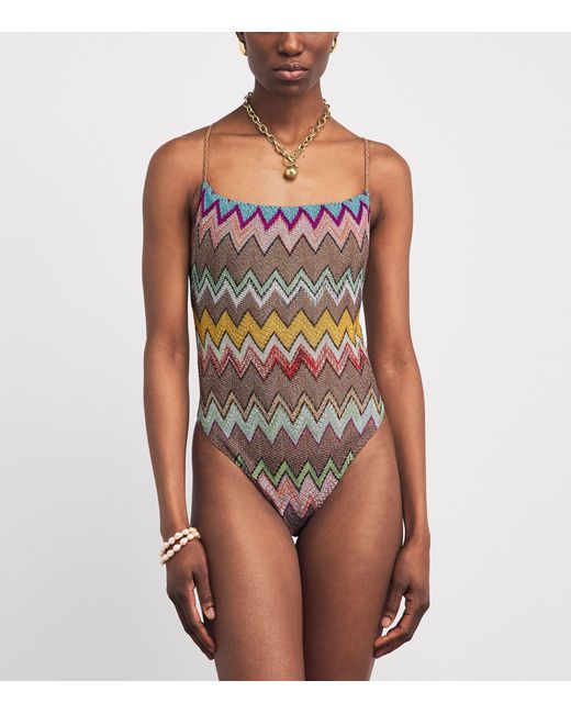 Missoni Multicolor Metallic-Thread Zigzag Swimsuit