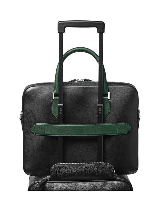 Aspinal Black Slim Leather Shield Briefcase for men
