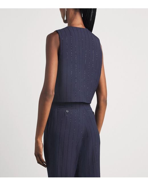Sandro Blue Embellished Stripe Waistcoat