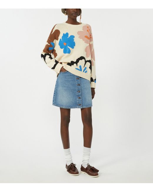 Weekend by Maxmara Blue Cotton-Blend Floral Sweater