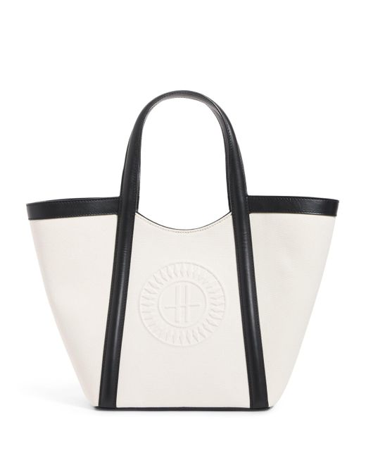 Harrods White Small Canvas-Leather Embossed Tote Bag