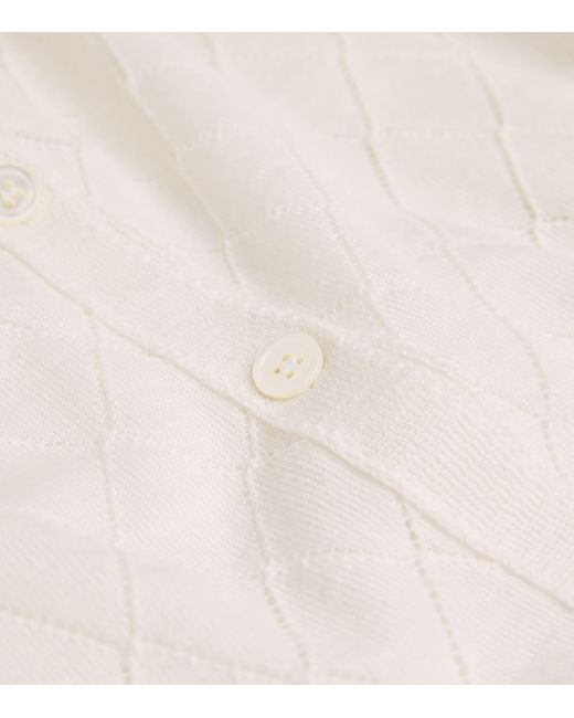 Johnstons White Superfine Merino Wool Argyle Cardigan