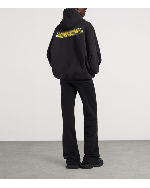 Balenciaga Black Cotton Spray Logo Zip-Up Hoodie