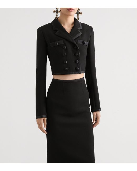 Dolce & Gabbana Black Virgin Wool-Blend Cropped Blazer