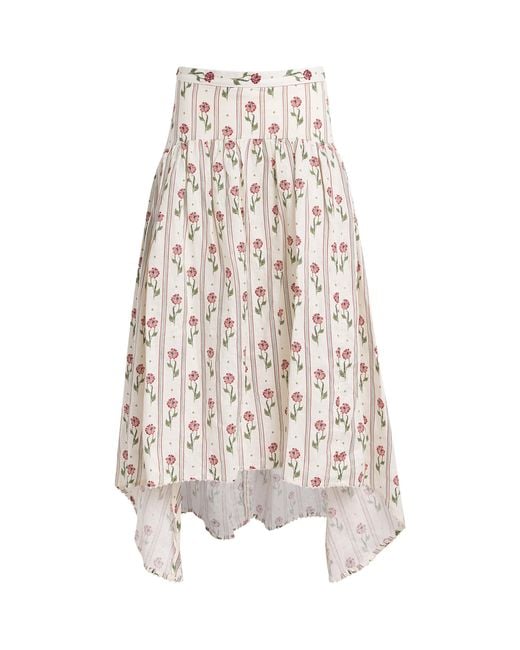 Agua Bendita White Linen Curua Midi Skirt