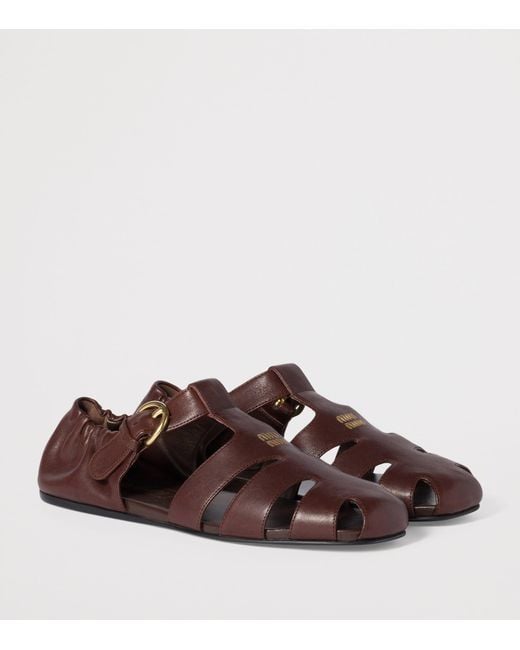Miu Miu Brown Nappa Leather Fisherman Sandals