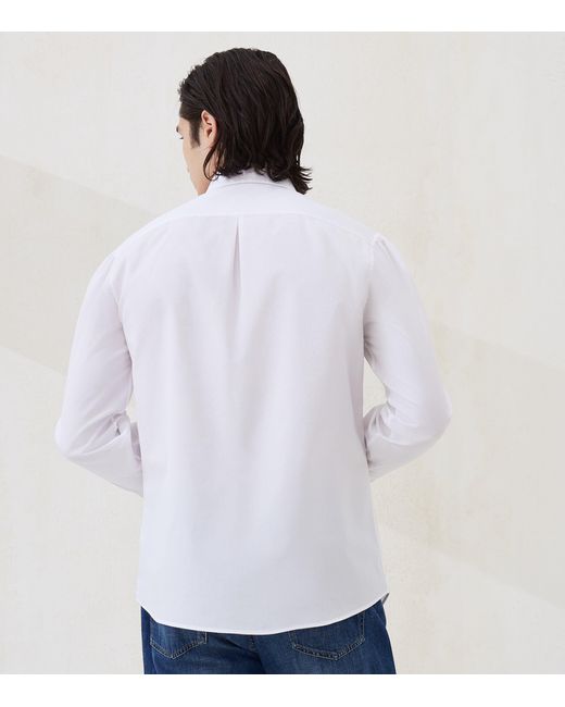 Brunello Cucinelli White Cotton Twill Button-Down Shirt for men