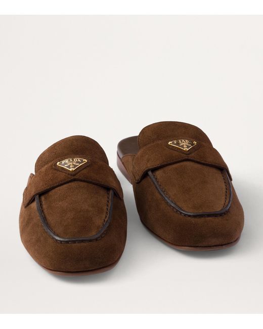 Prada Brown Suede Triangle Mules