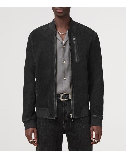 AllSaints Black Suede Kemble Bomber Jacket for men
