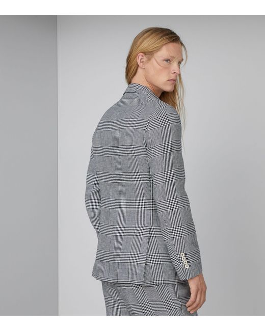Brunello Cucinelli Gray Linen-blend Prince Of Wales Check Blazer for men