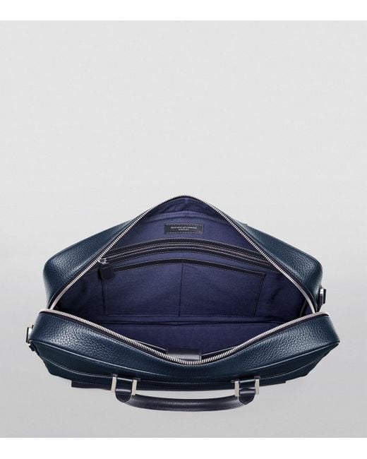 Aspinal Blue Leather Mount Street Briefcase Bag for men