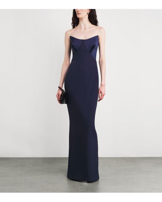 Safiyaa Blue Crepe Strapless Gown