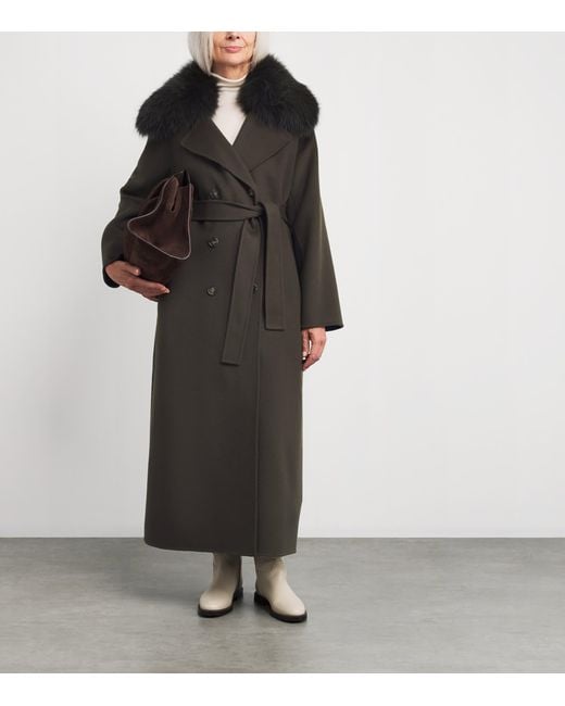 Yves Salomon Black Fur-Trim Double-Breasted Coat