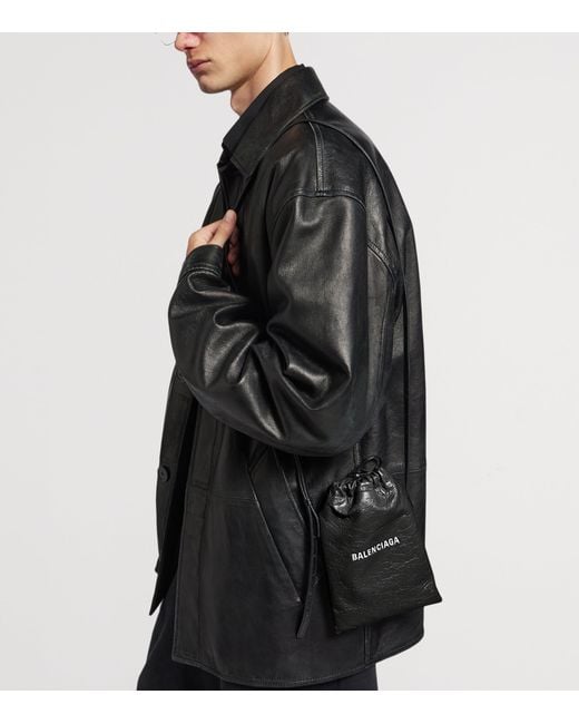 Balenciaga Black Leather Shopper Phone Holder