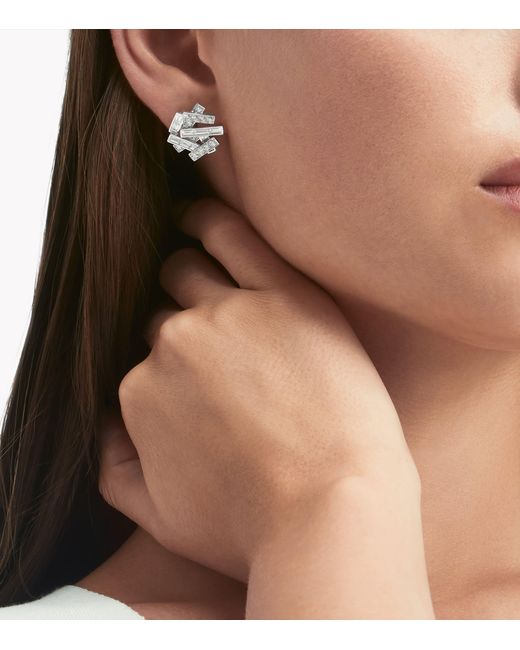 Graff Metallic White Gold And Diamond Threads Stud Earrings