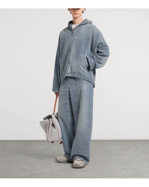 Balenciaga Blue Embroidered Logo Baggy-Fit Jeans for men